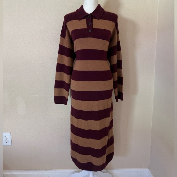 Madewell Cashmere Wool Knit Sweater Midi Dress Sz L Aroma Striped Long Sleeve - Picture 3 of 16